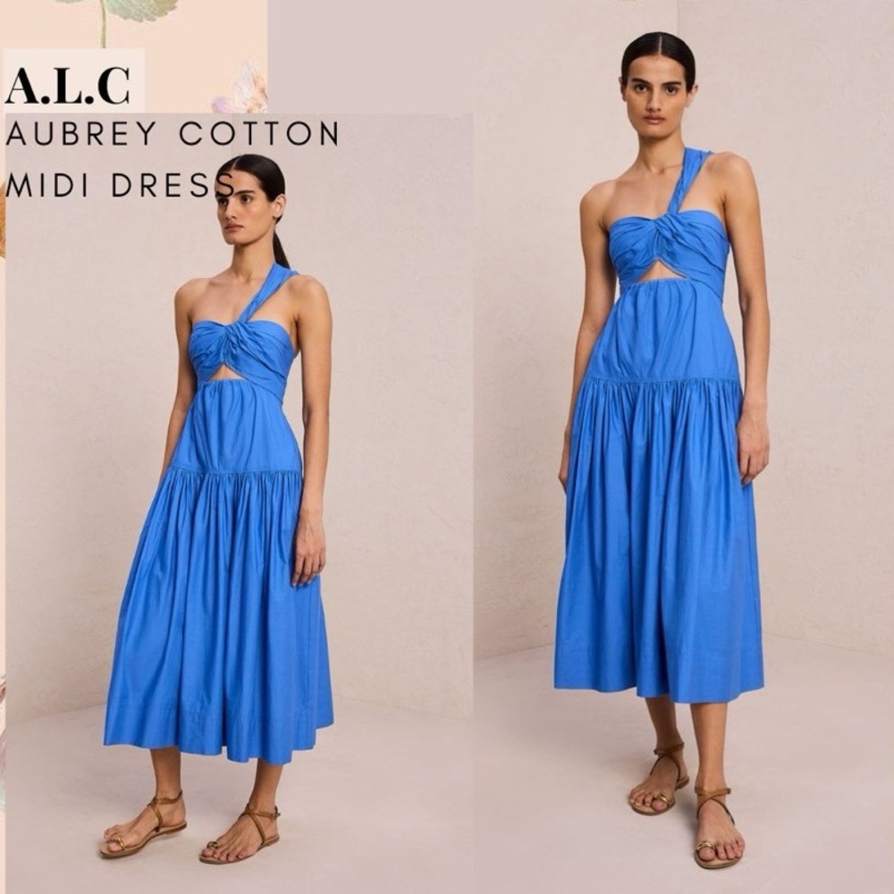 ALC bright coastal blue cotton midi dress